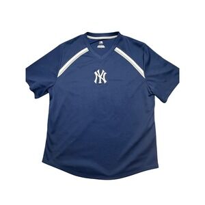 New York Yankees MLB Genuine Merchandise Navy Blue V-Neck Jersey Shirt Mens L